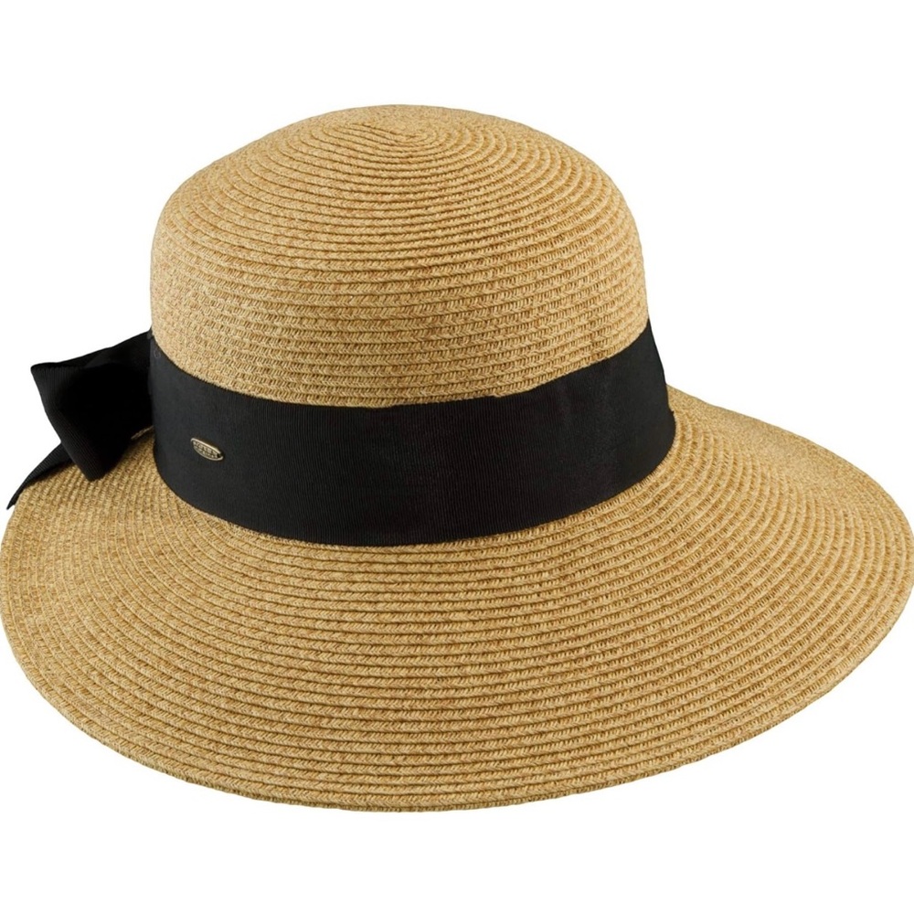 Chic Tan and Black Wide-Brimmed Hat